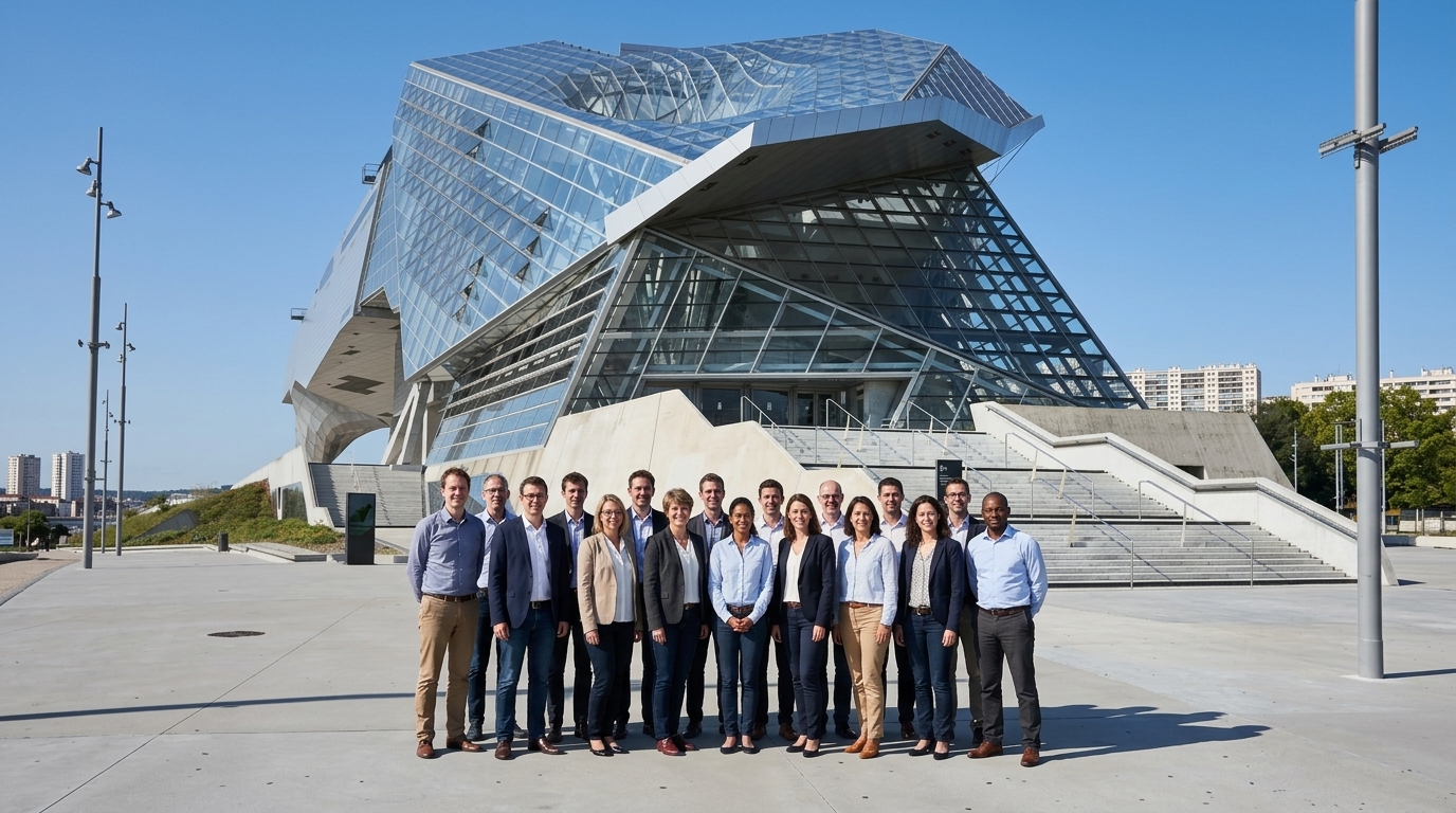 Équipe en séminaire près du musée des Confluences à Lyon